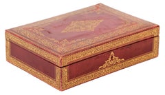 19th Century Italian Stamped and Gilt Red Leather Box with Suede Interior