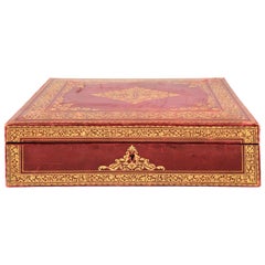19th Century Italian Stamped and Gilt Red Leather Box with Suede Interior