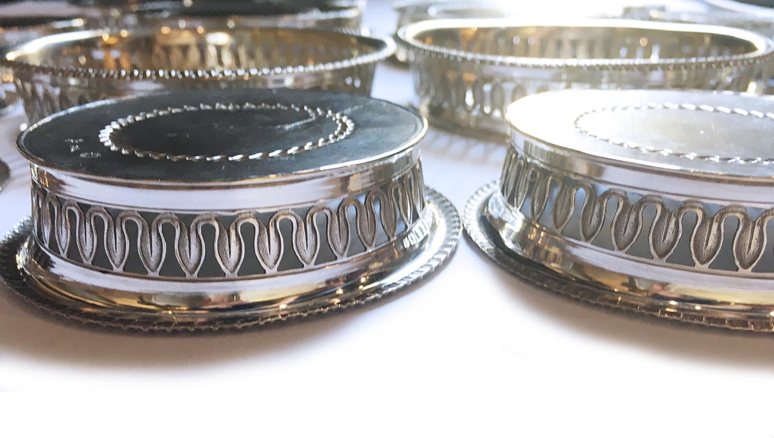 19th Century Italian Sterling Silver Glass and Wine Coasters, circa 1830 For Sale 7
