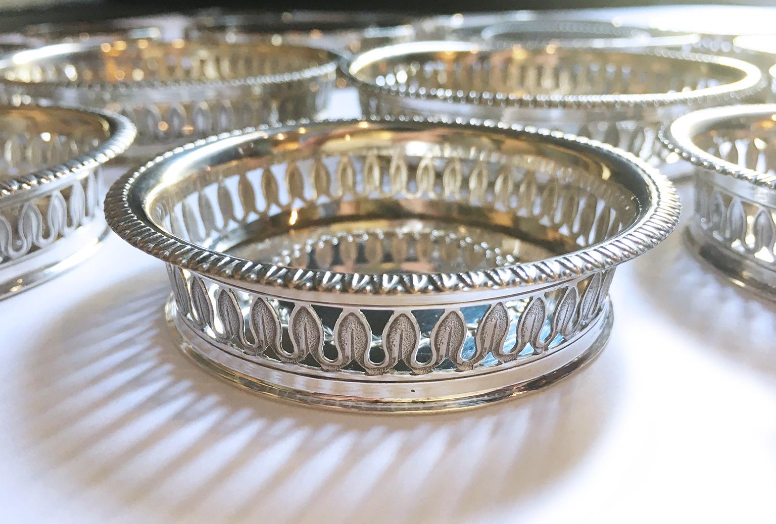 19th Century Italian Sterling Silver Glass and Wine Coasters, circa 1830 For Sale 8