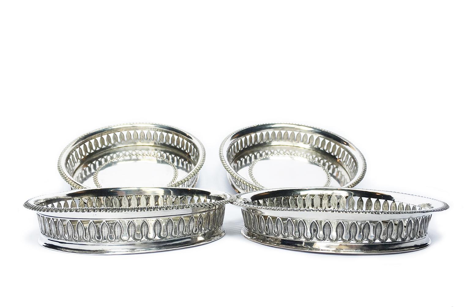 19th Century Italian Sterling Silver Glass and Wine Coasters, circa 1830 For Sale 1