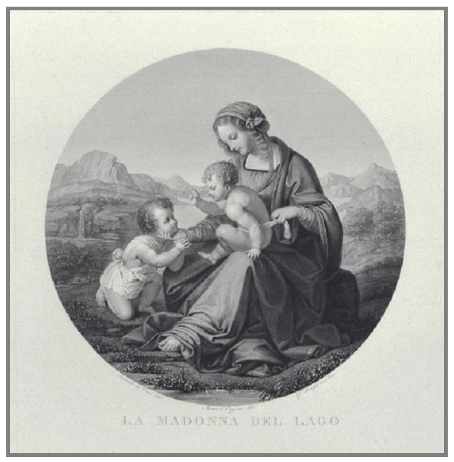 Embossed and engraved silver plaque
La Madonna del lago (The Madonna of the Lake)
Probably Milan, post 1824
Brass frame
It measures 16.14 in x 13.85 in (41 x 35.2 cm) and it weighs 10.357 pounds (4.698 g): silver 1.31 pounds (598 g) + brass 9.03