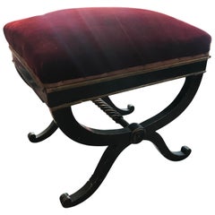 19th Century Italian Stool Sicilian Louis Philippe Red Velvet  Faldistorio Bench
