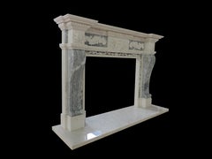 19th Century Italian Style White Marble Two Color Fire Surround