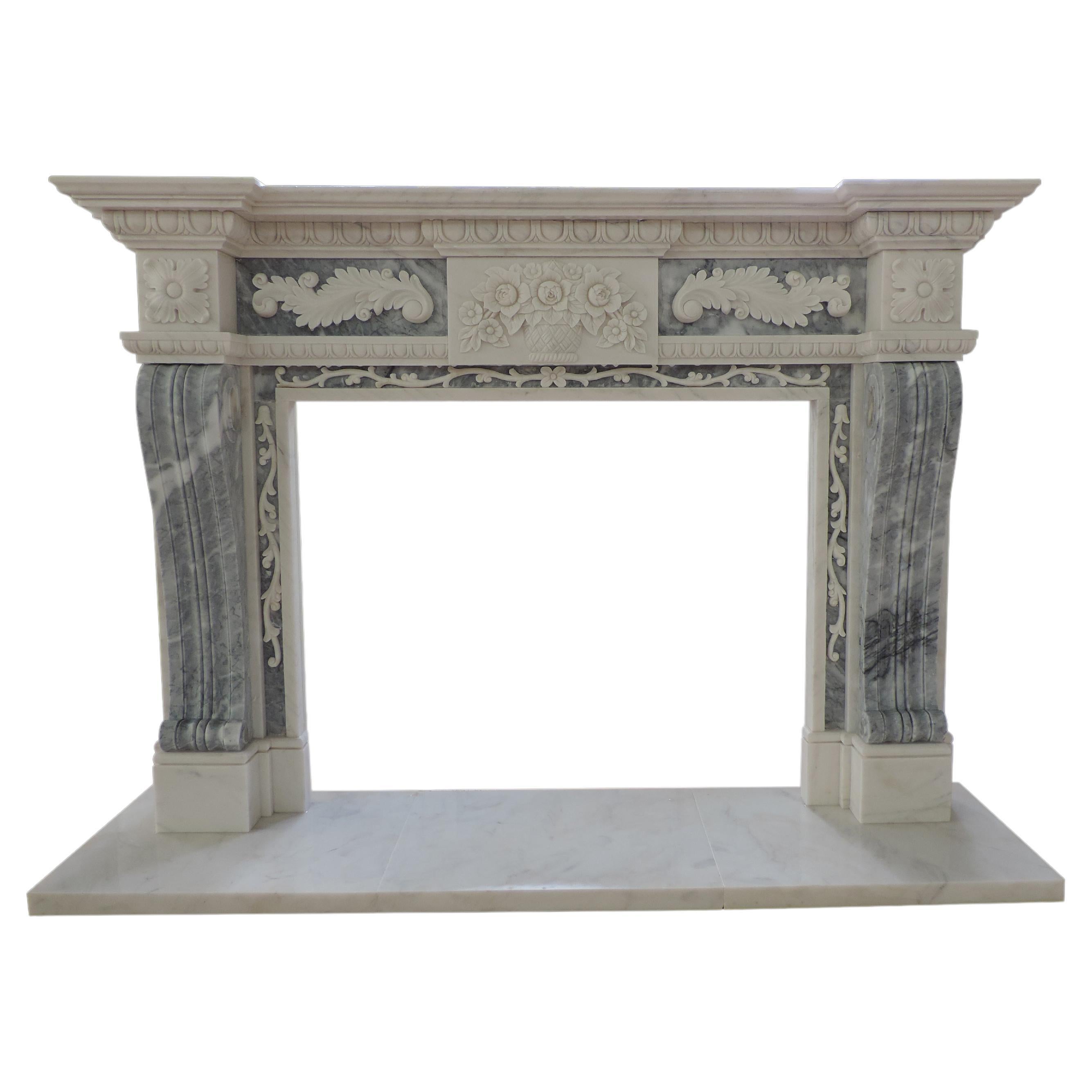 19th Century Italian Style White Marble Two Color Fire Surround For Sale