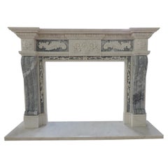 19th Century Italian Style White Marble Two Color Fire Surround