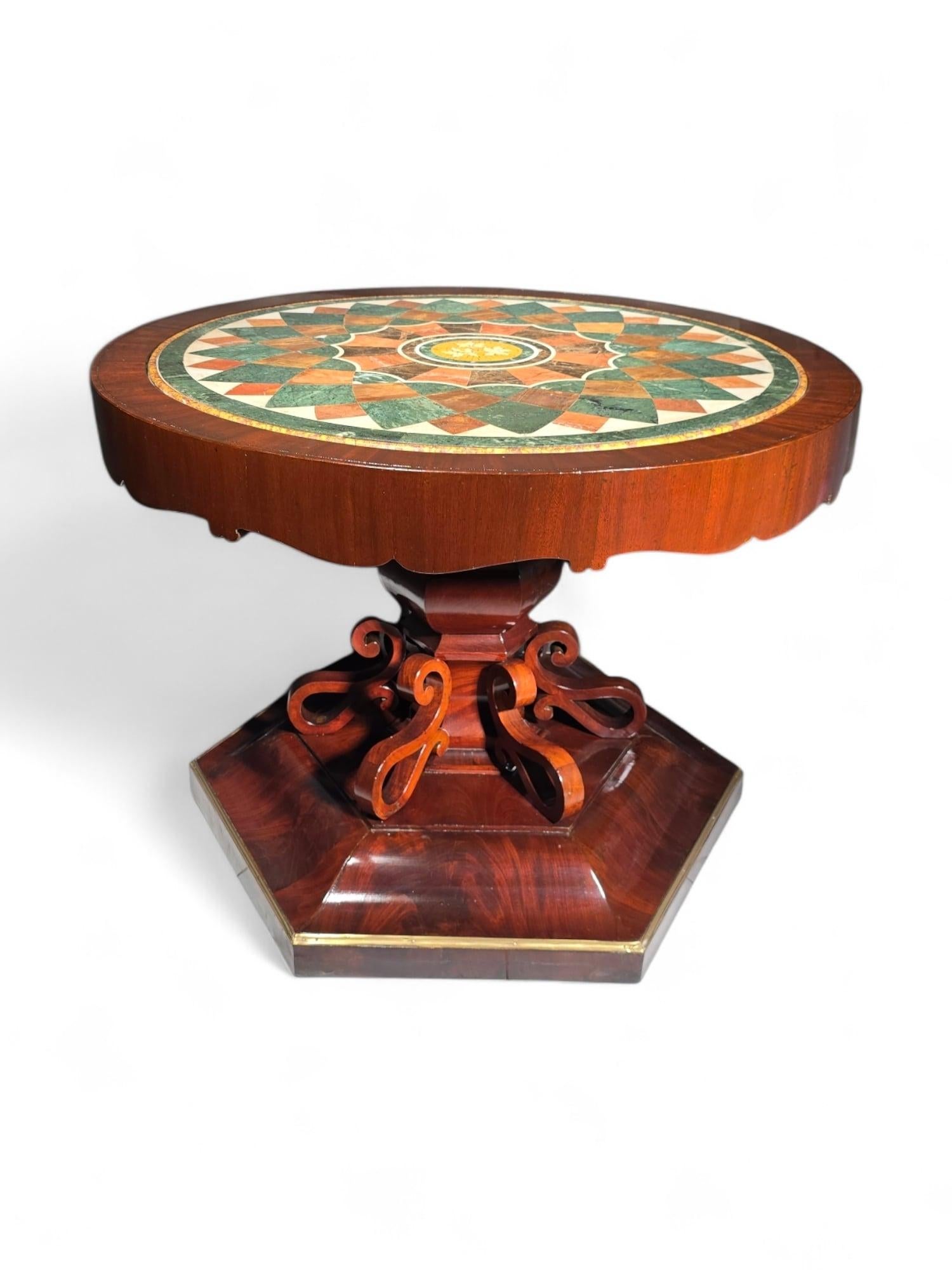 Marble 19th Century Italian Table from Naples with Hardstone Top For Sale
