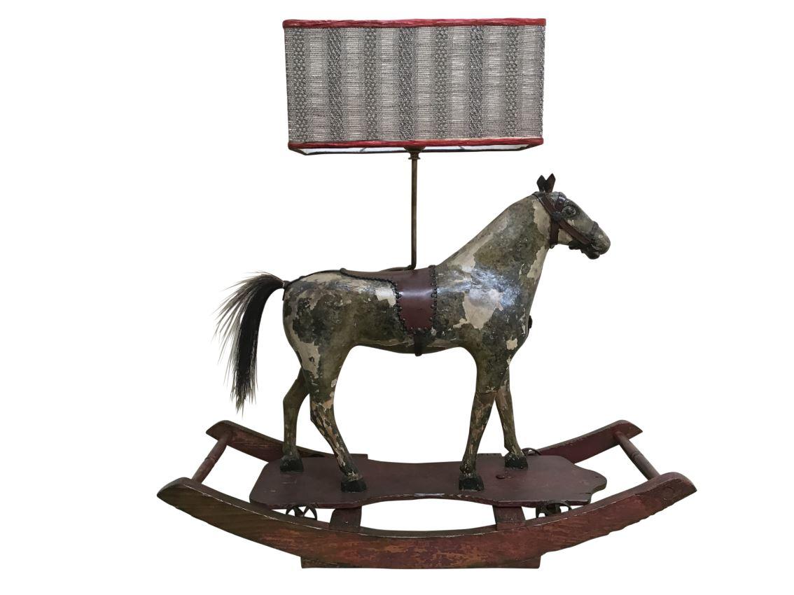 19th century Italian table lamp made with wooden horse children's toy, 1890s
The cost refers to the table lamp including the fabric lampshade.
