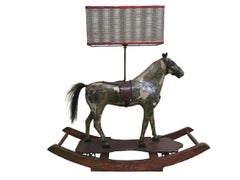 19th Century Italian Table Lamp Made with Wooden Horse Children's Toy, 1890s