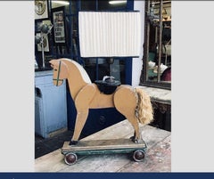 19th Century Italian Table Lamp Made with Wooden Horse Children's Toy, 1890s