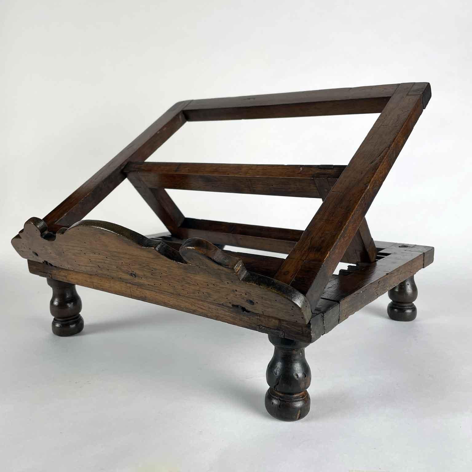 Hand-Carved 19th Century Italian Table Lectern Carved Walnut Bookstand