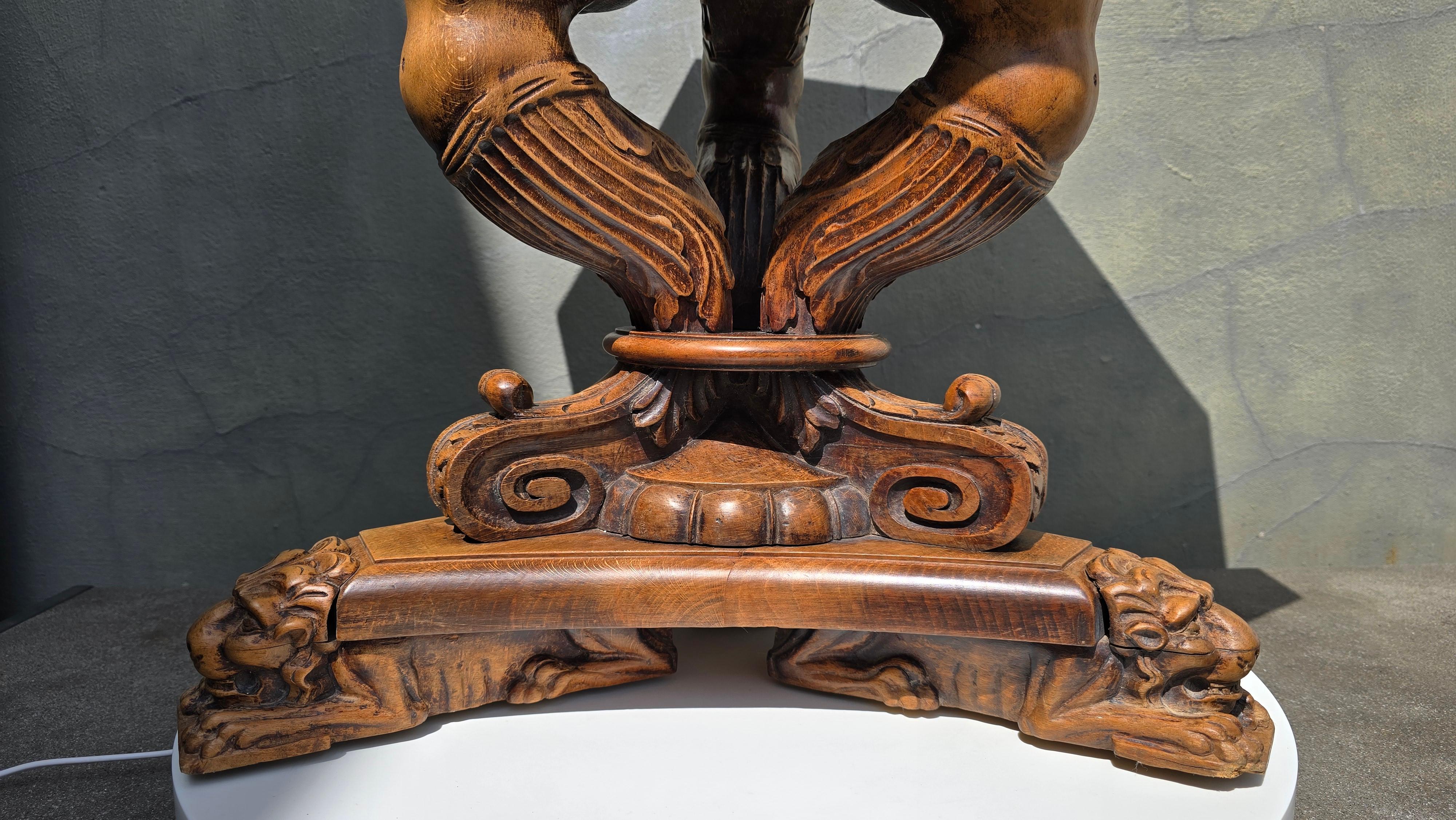 19th Century Italian Table with Carved Female Sphinxes and Lions For Sale 3