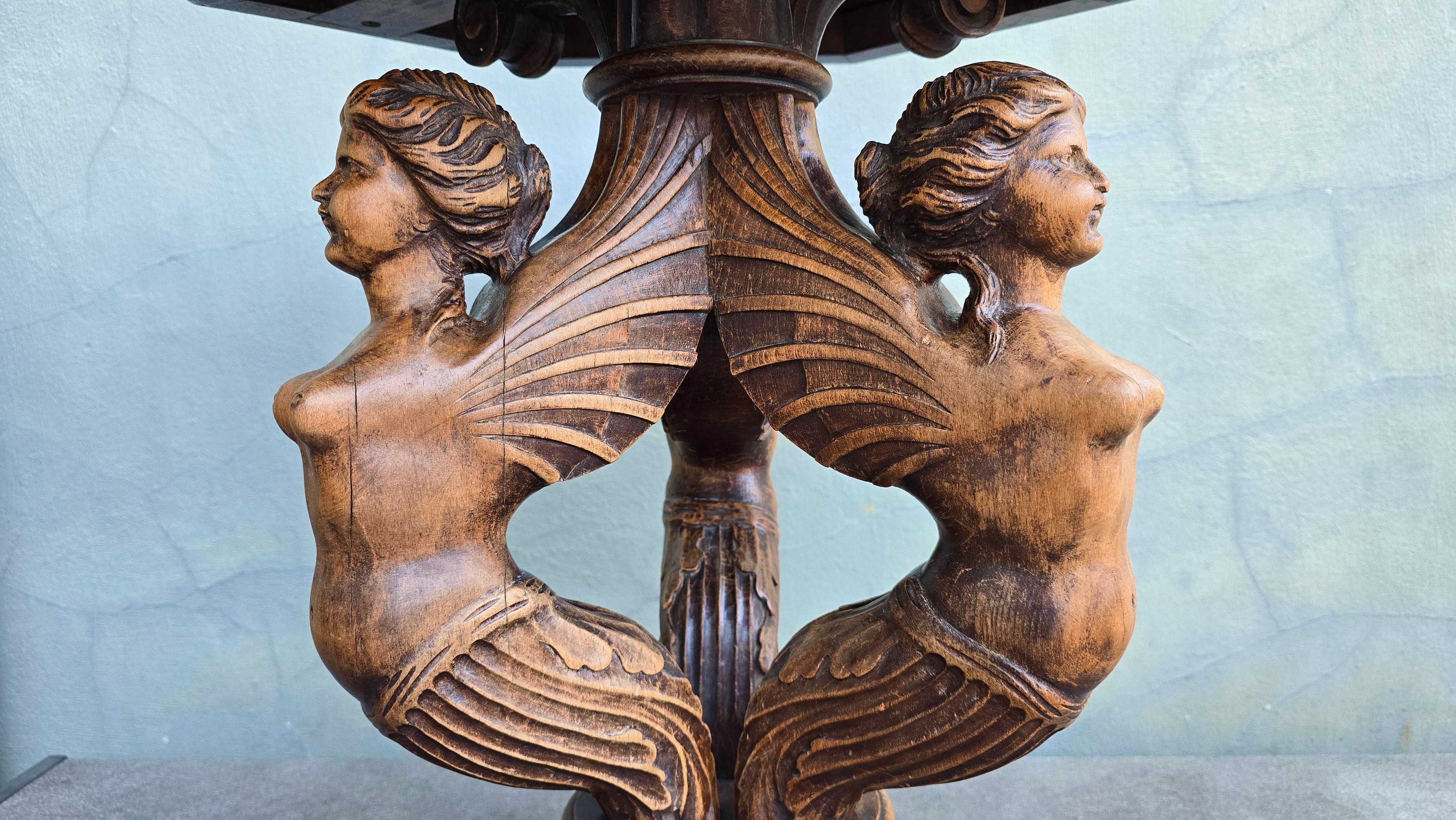 20th Century 19th Century Italian Table with Carved Female Sphinxes and Lions For Sale