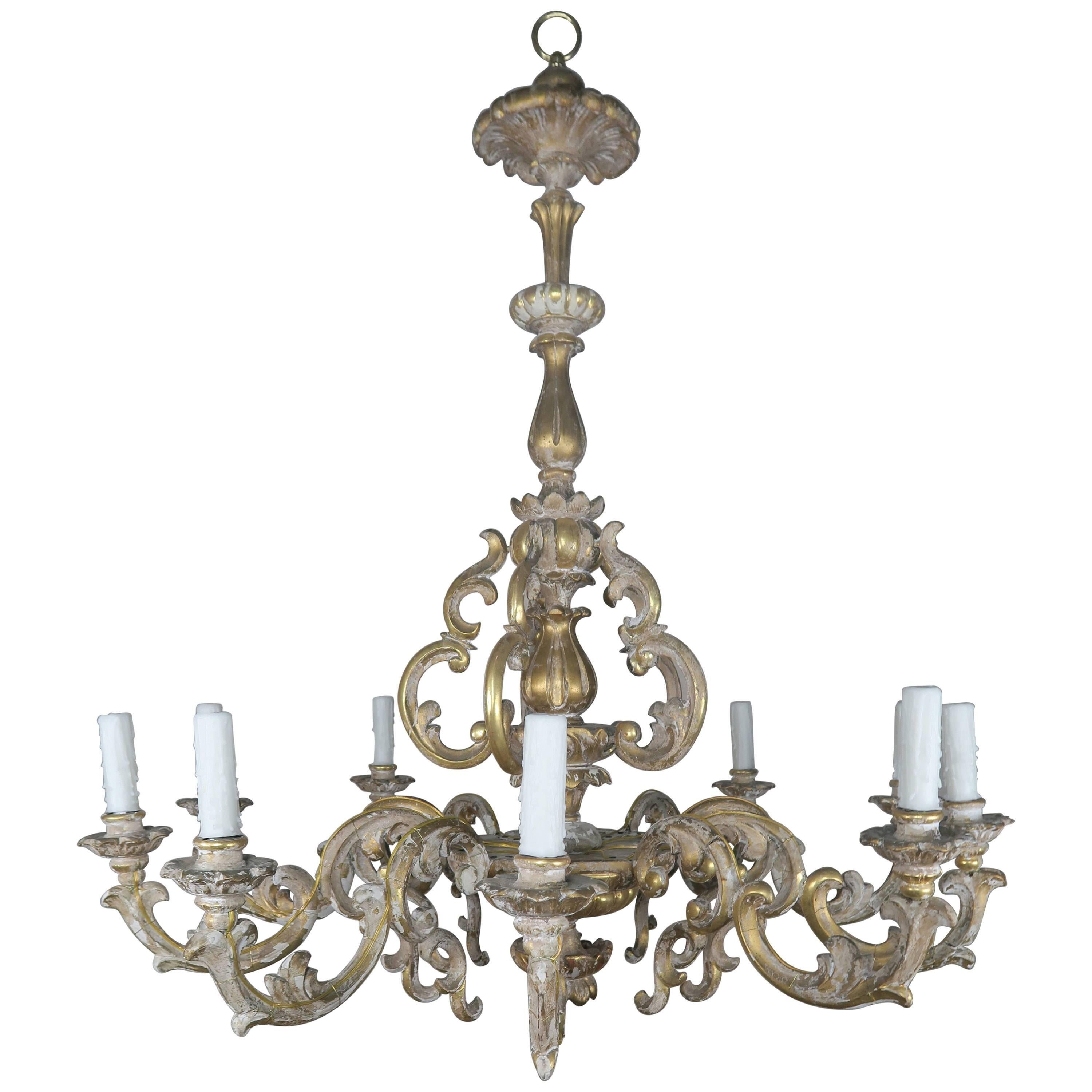 19th Century Italian Ten-Light Giltwood Chandelier