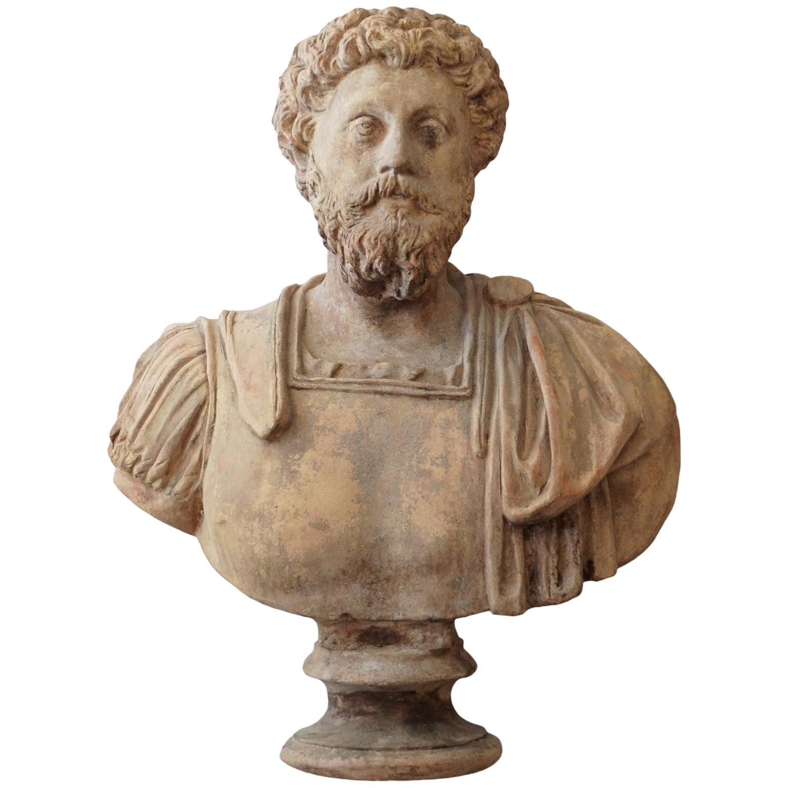 19th Century Italian Terra Cotta Clay Bust of Marco Aurelio