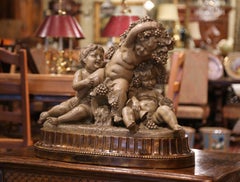 19th Century Italian Terracotta Bacchus Children Composition Signed A. Calendi