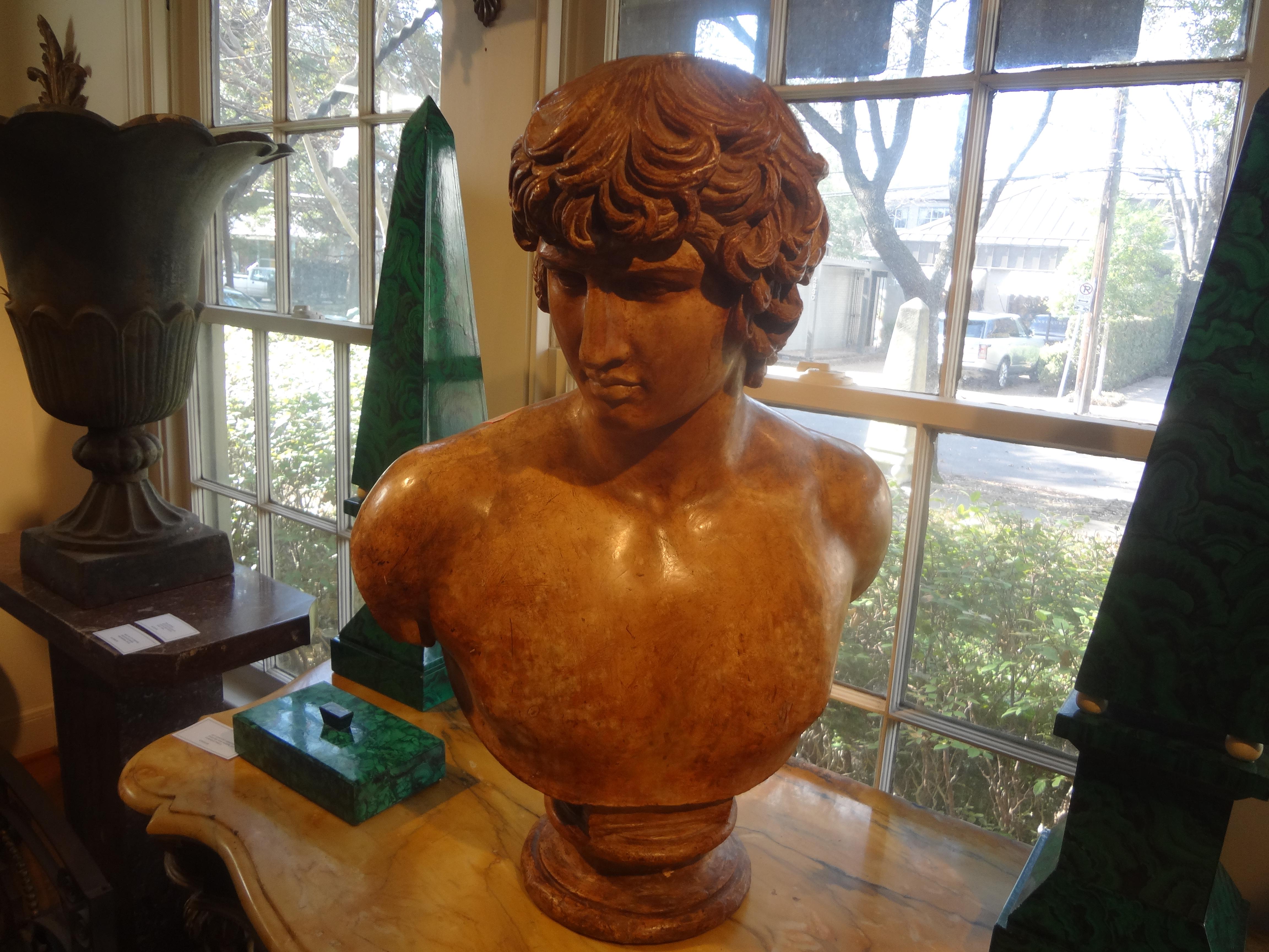 Classical Roman 19th Century Italian Terracotta Bust of a Classical Male For Sale