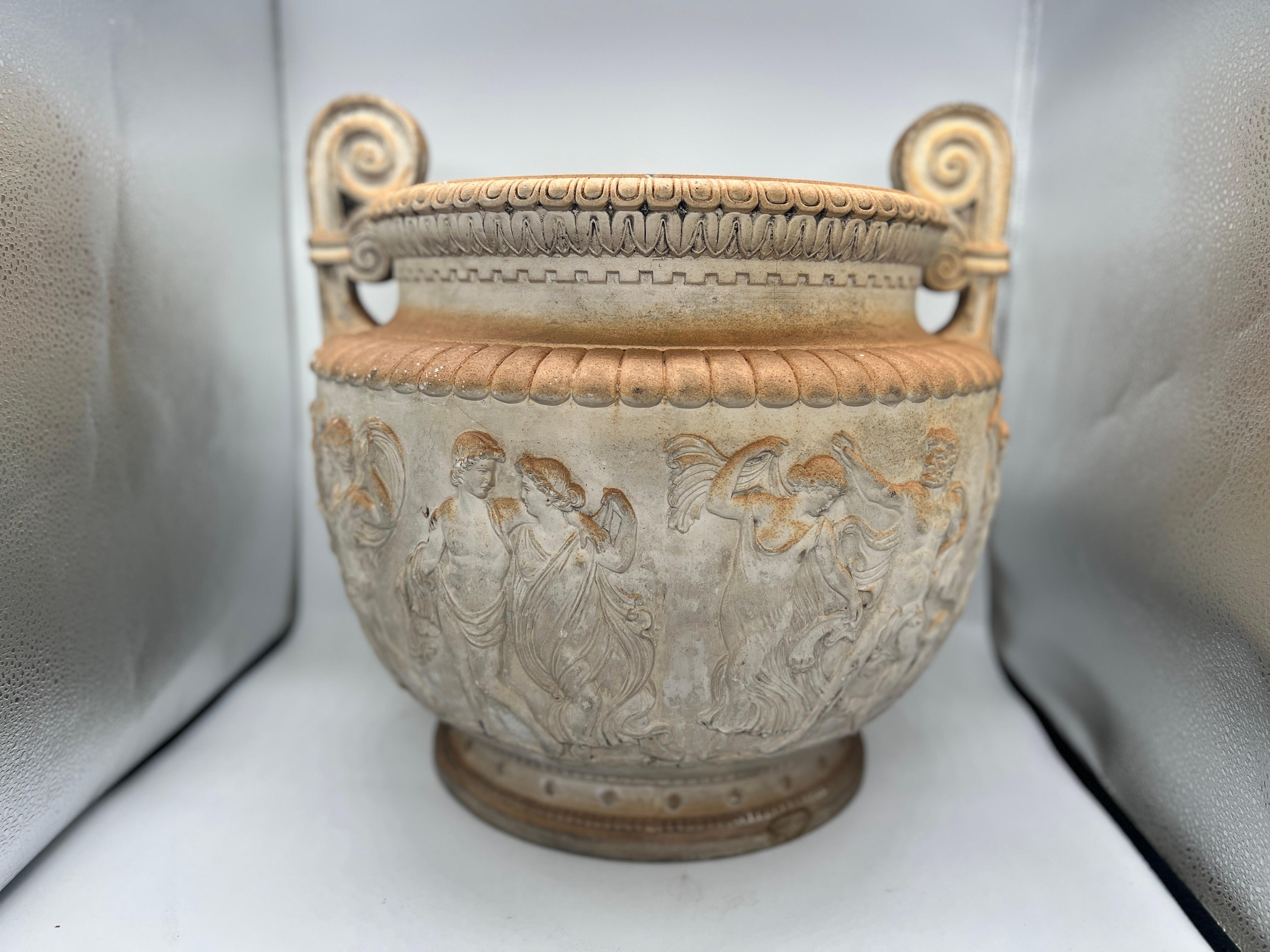 Grand Tour 19th Century, Italian Terracotta Figural Carved Grecian Neoclassical Urn