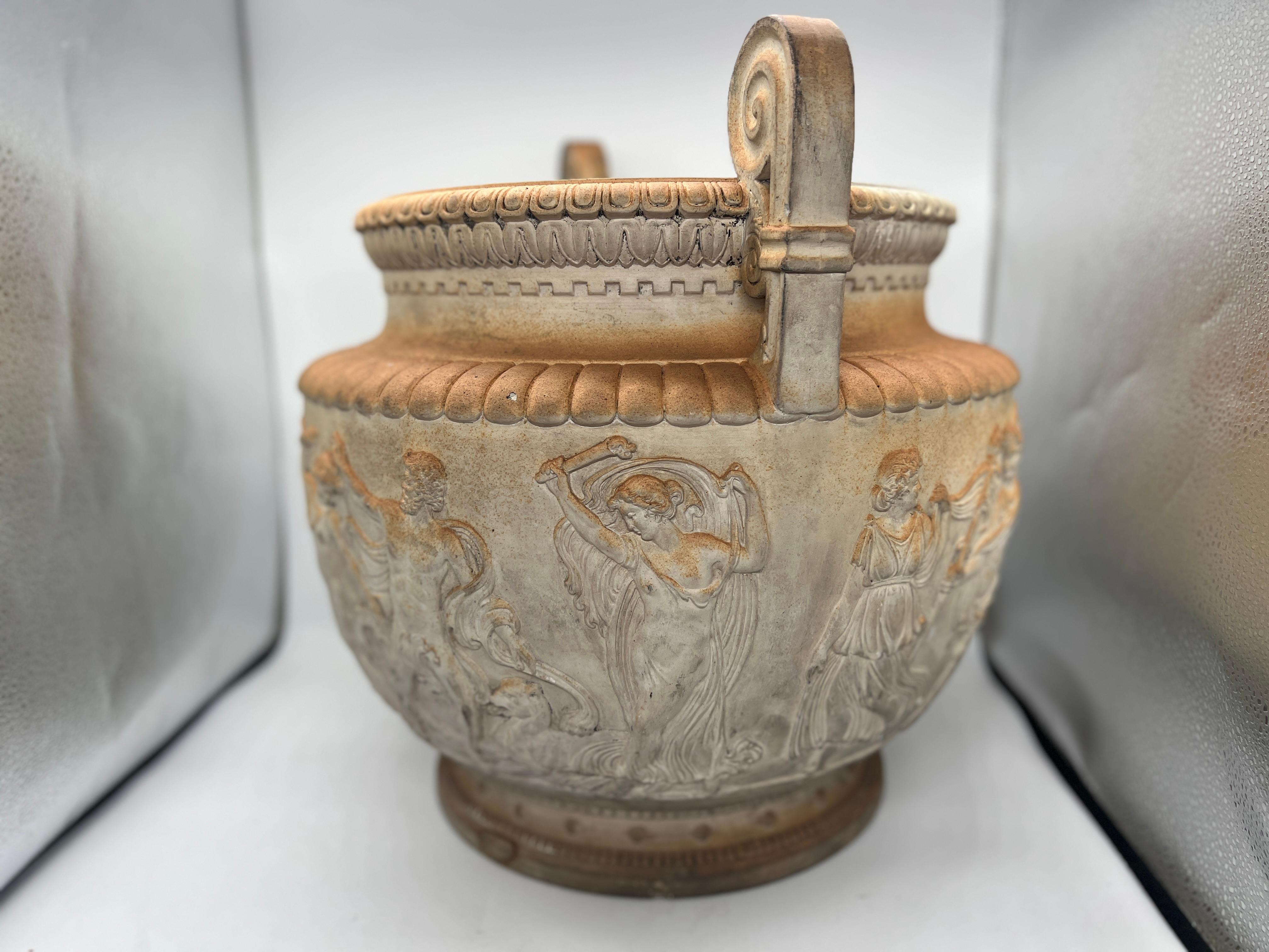 19th Century, Italian Terracotta Figural Carved Grecian Neoclassical Urn In Fair Condition In Atlanta, GA