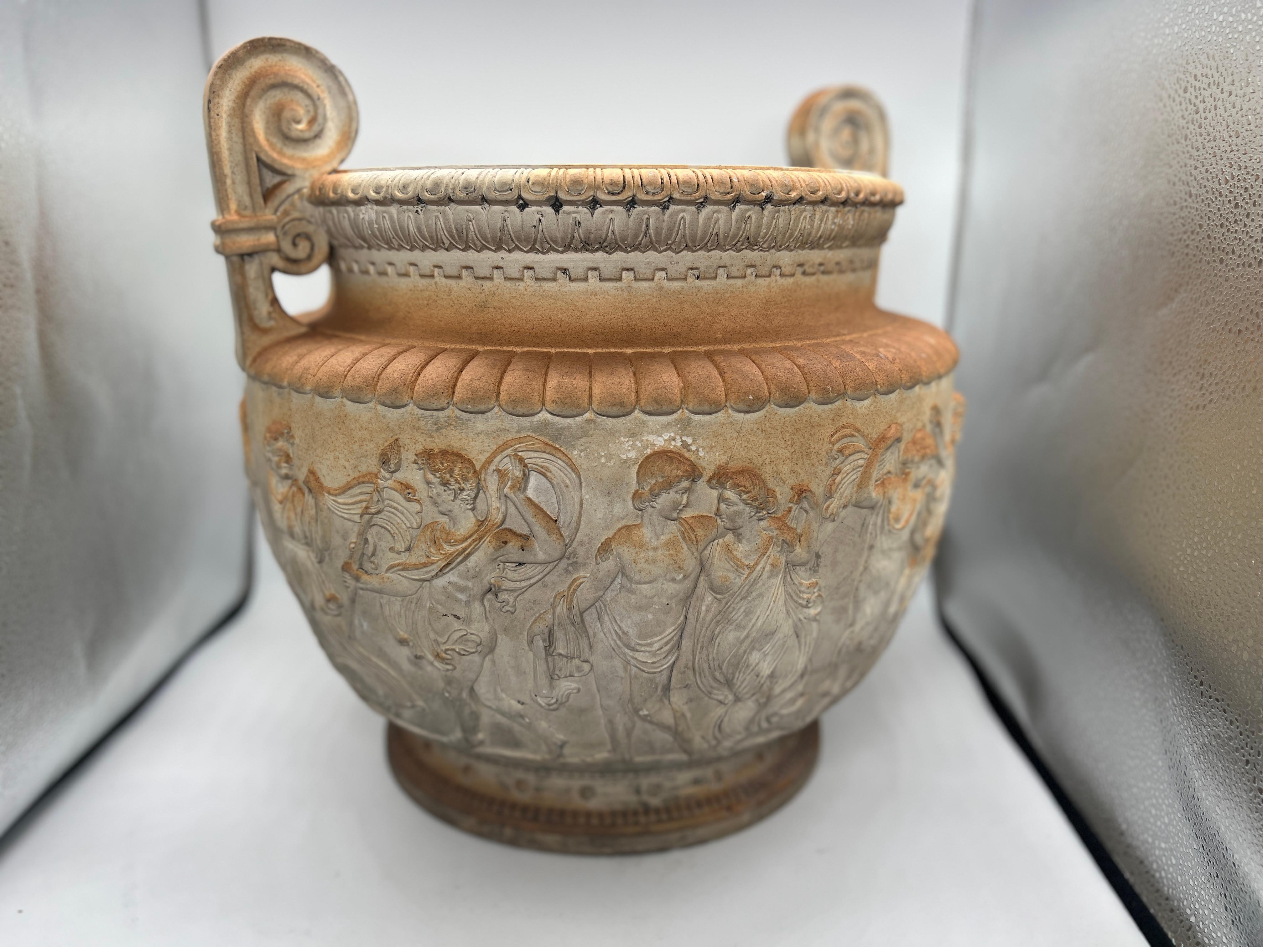 19th Century, Italian Terracotta Figural Carved Grecian Neoclassical Urn 1