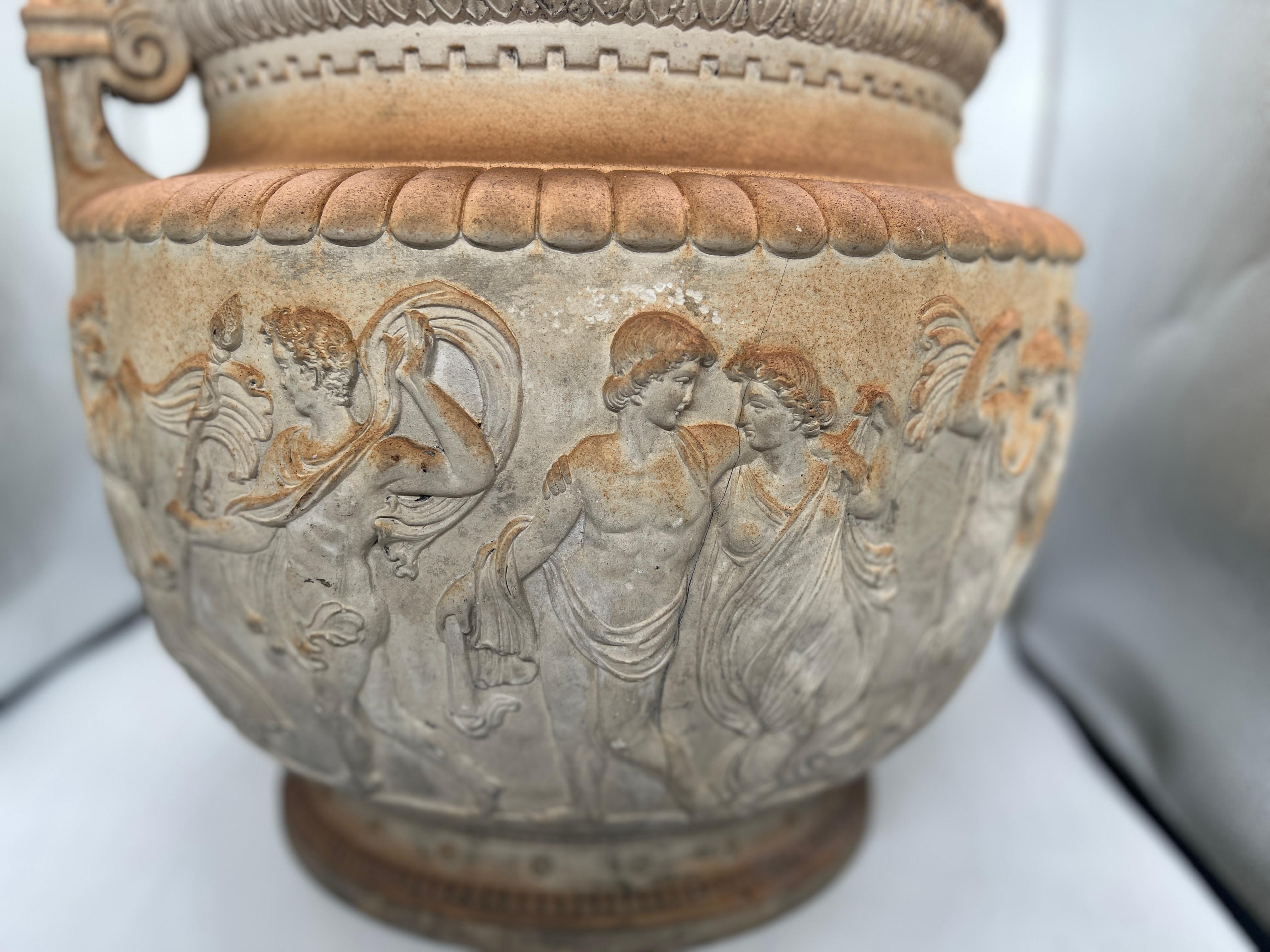 19th Century, Italian Terracotta Figural Carved Grecian Neoclassical Urn 2