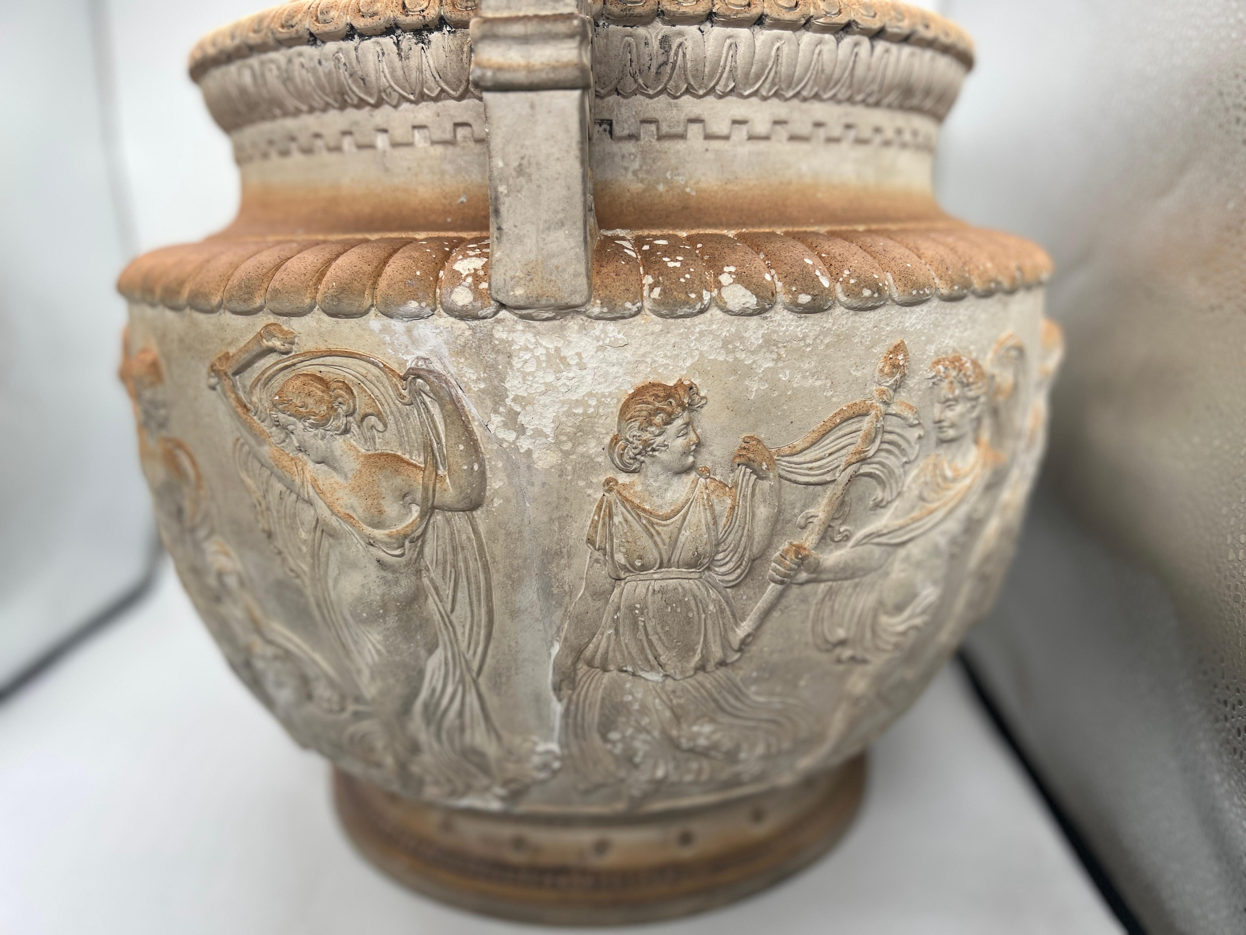 19th Century, Italian Terracotta Figural Carved Grecian Neoclassical Urn 4