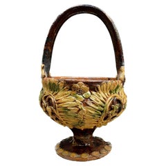 Vase à poignée en terre cuite italienne du 19ème siècle avec fleurs de Toscane