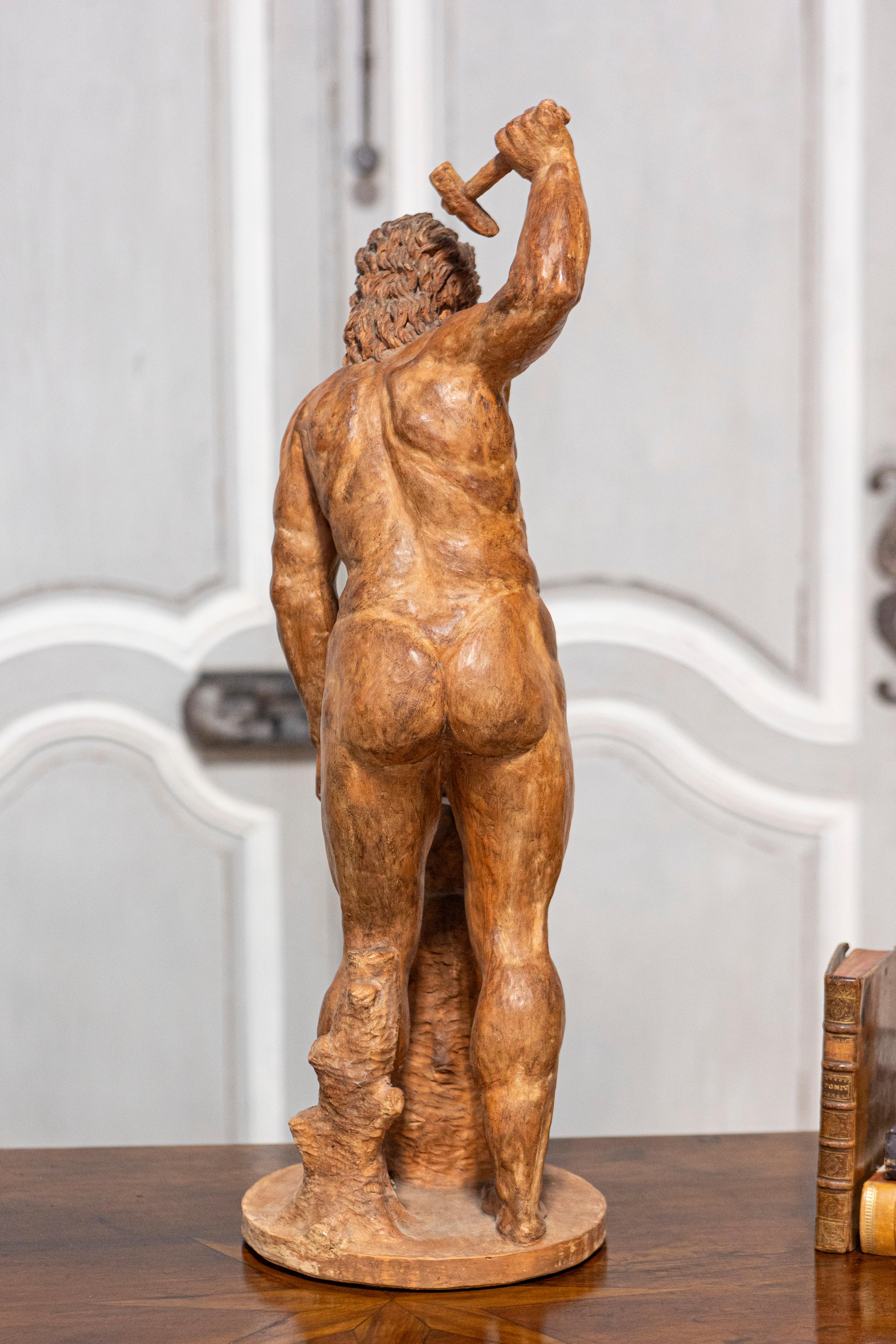 Greco Roman 19th Century Italian Terracotta Statuette of Vulcan Forging a Dagger on an Anvil For Sale