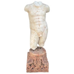 19th Century Italian Thassos Marble Male Torso