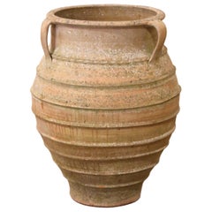 19th Century Italian Three-Handled Ribbed Terracotta Olive Jar