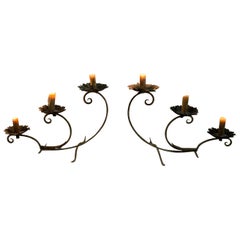19th Century Italian Three Tier Iron Painted Candelabra for Candlelit Table