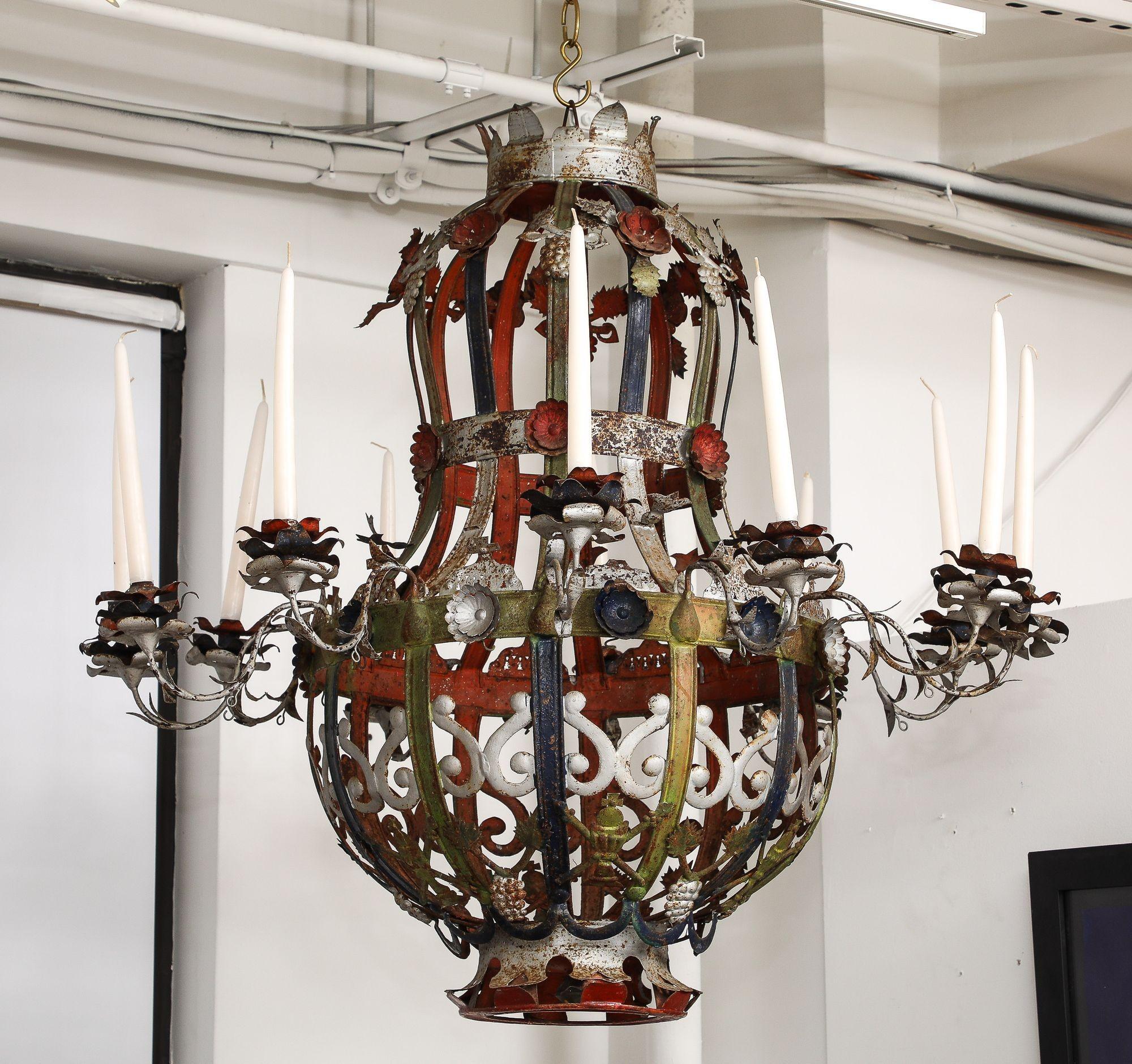 19th Century Italian Tole Chandelier In Good Condition For Sale In Greenwich, CT