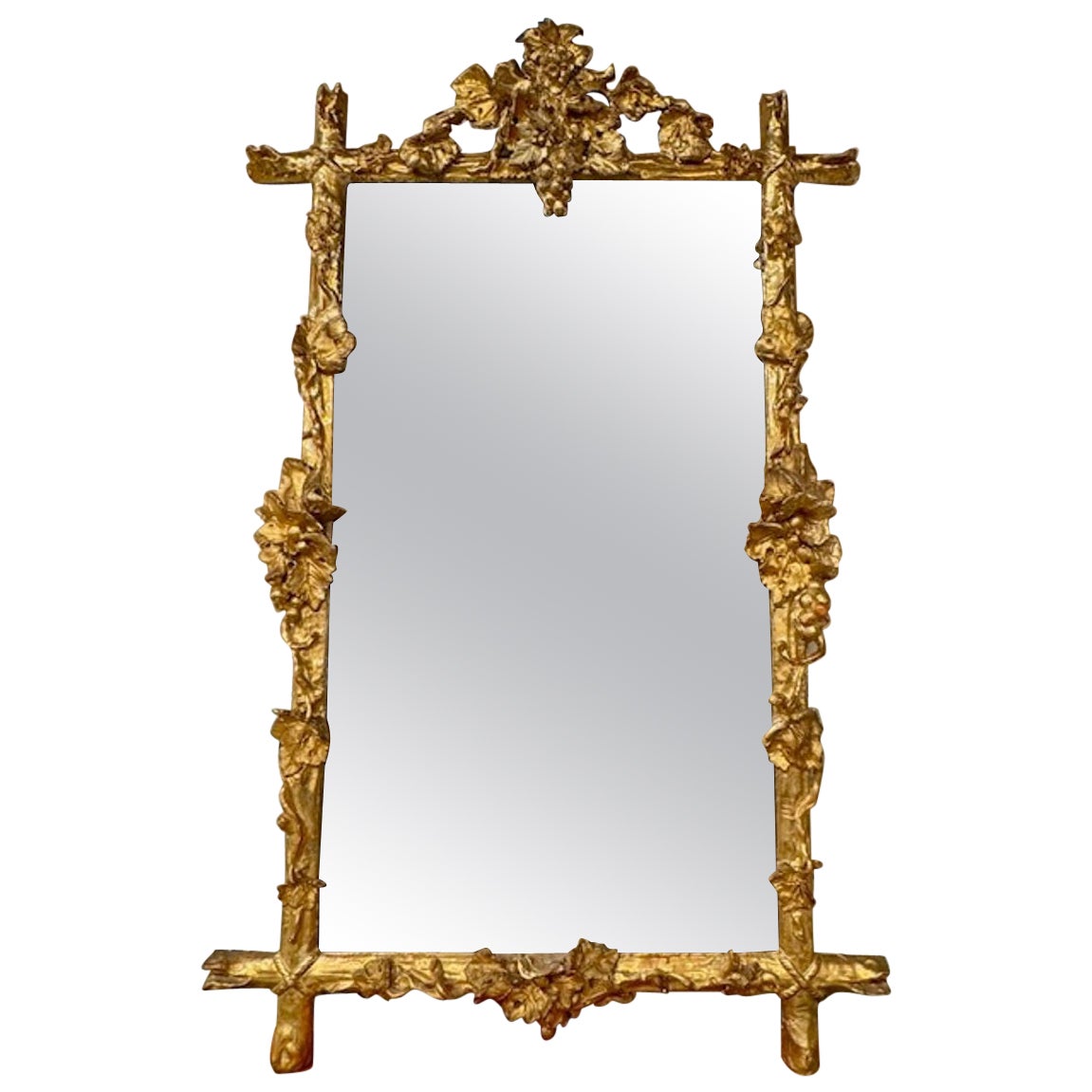 Espejo italiano del siglo XIX en forma de árbol de madera dorada