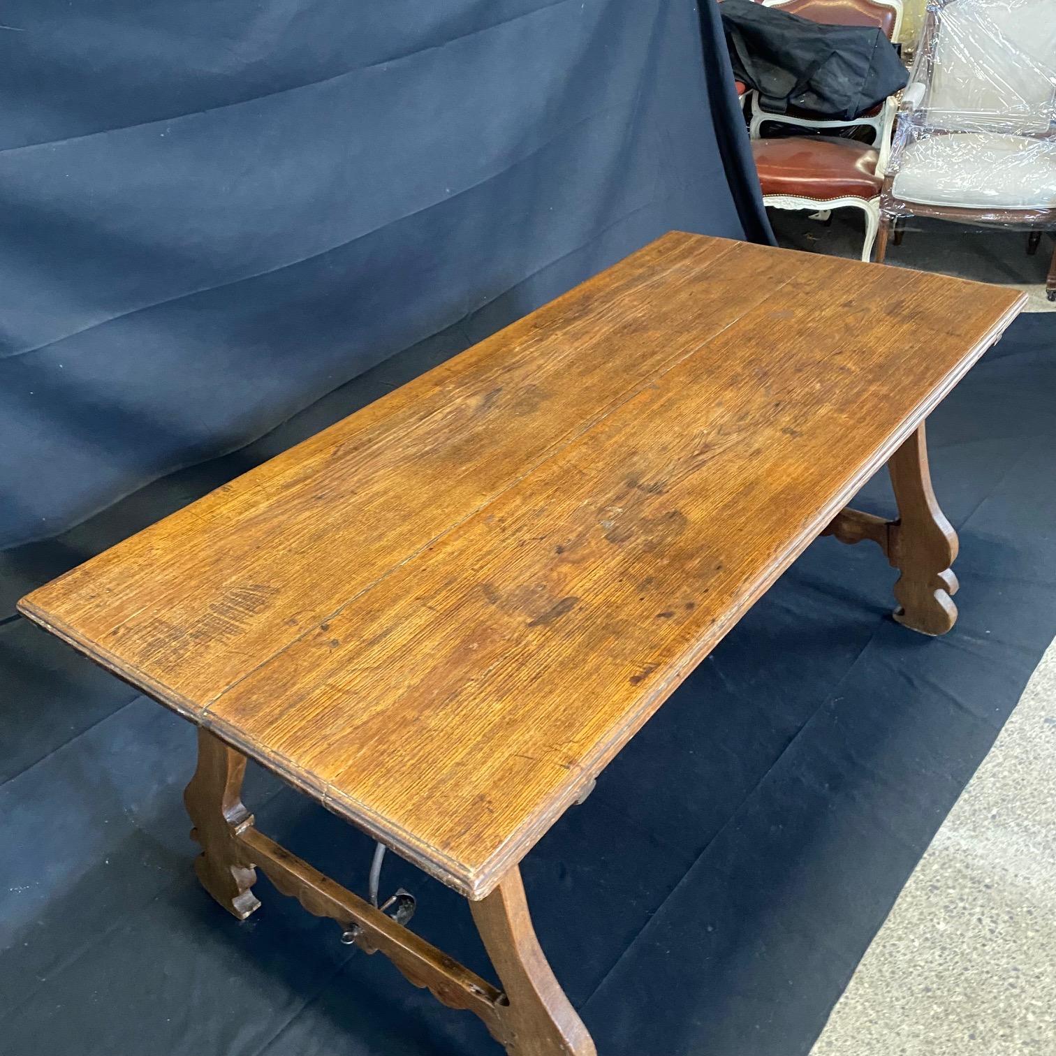 Iron 19th Century Italian Trestle Walnut Dining Table or Desk