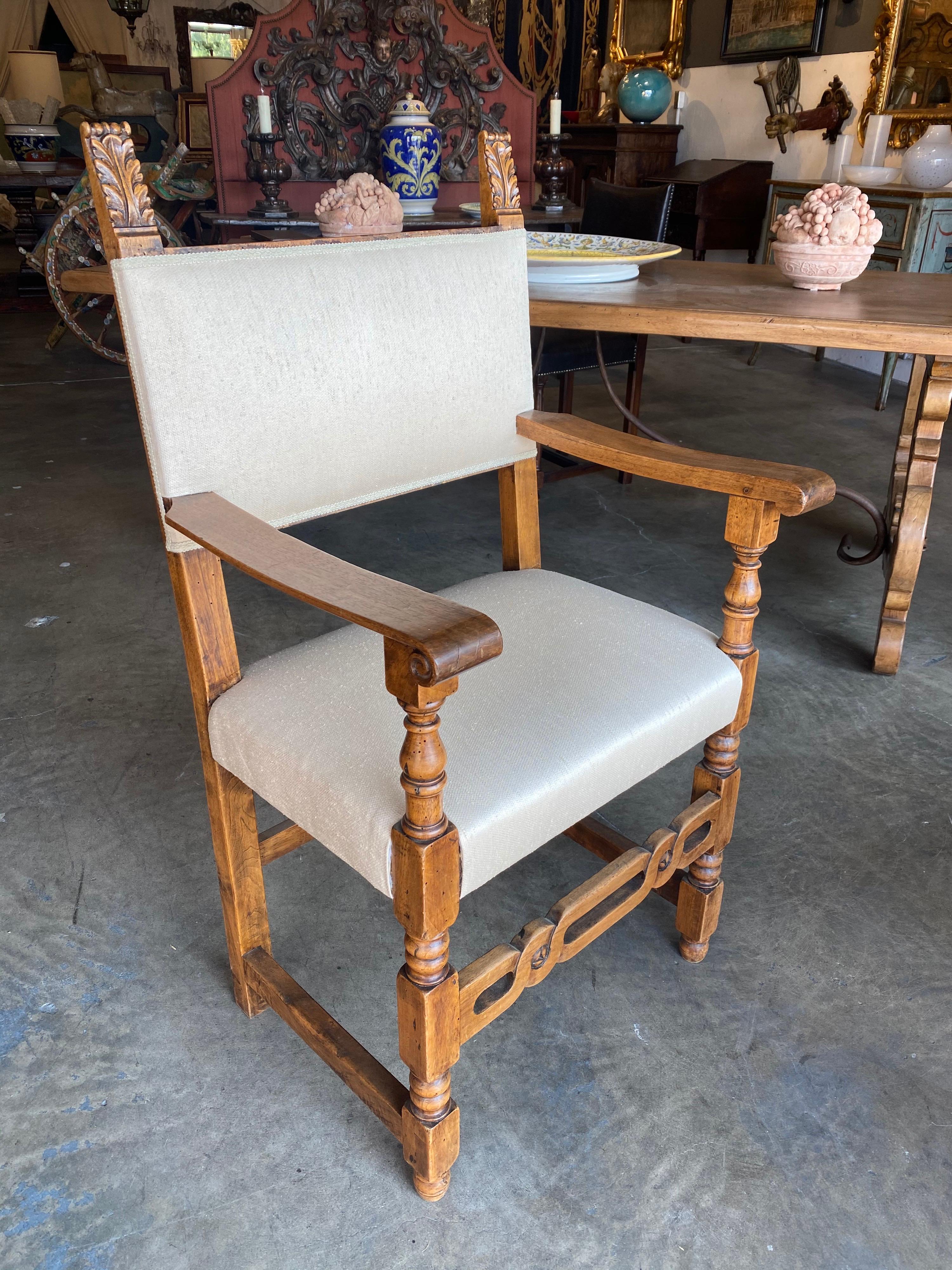 19th Century Italian Tuscan Farmhouse Set of Six Walnut Armchairs Ca 1860 6