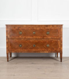 Commode italienne à deux tiroirs en marqueterie du 19e siècle