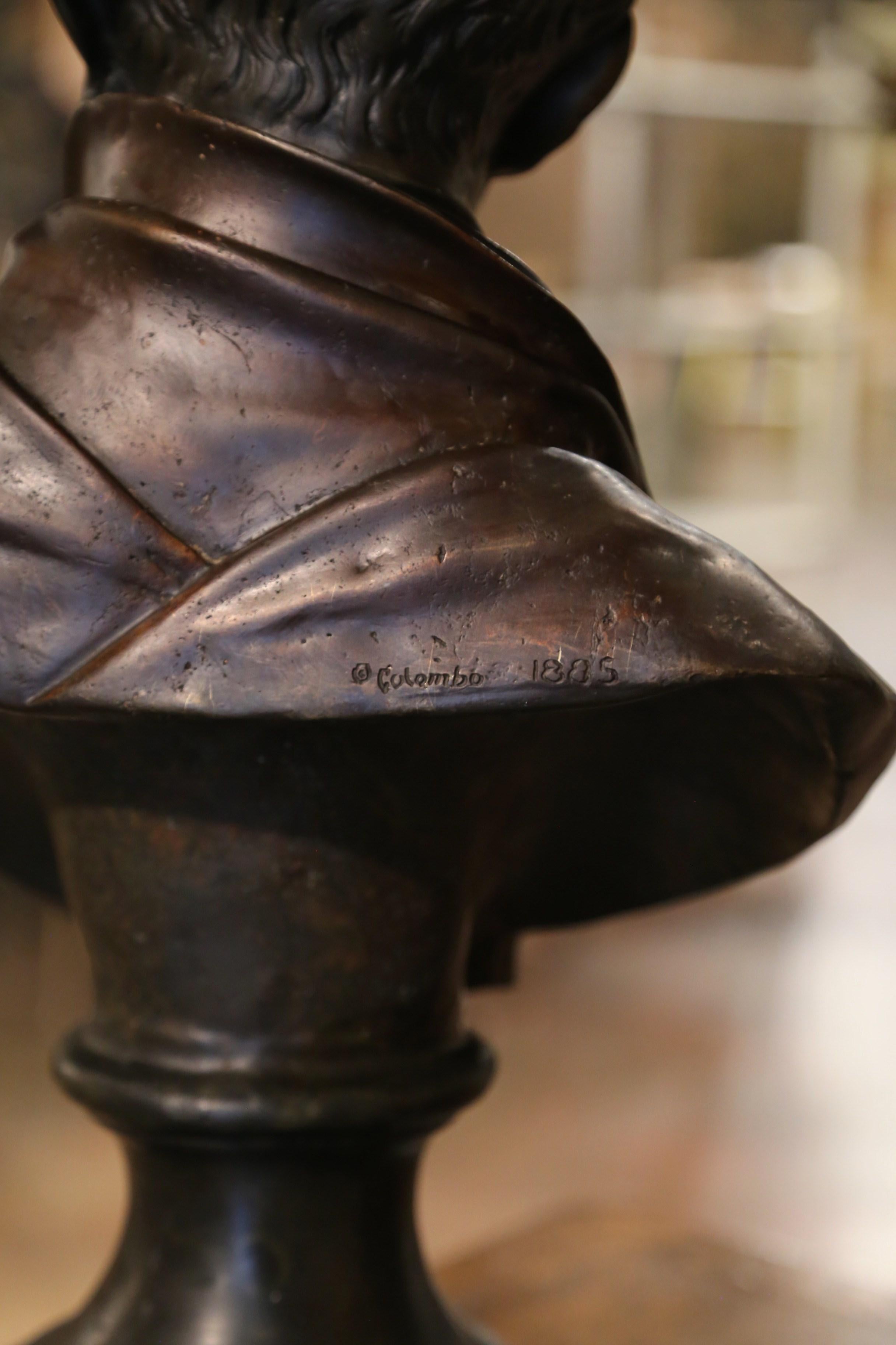 Busto di Napoleone in speltro bicolore del XIX secolo firmato Colombo e datato 1885 in vendita 3