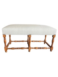 19th Century Italian Upholstered Turned Leg Walnut Bench