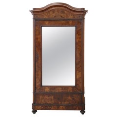 19th Century Italian Veneered Walnut Wardrobe or Armoire with Mirror