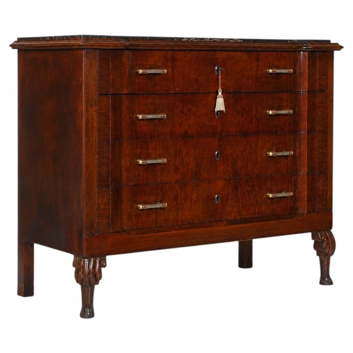 19th-Century Italian Venetian Charles X Mahogany Commode with Portoro Marble Top
