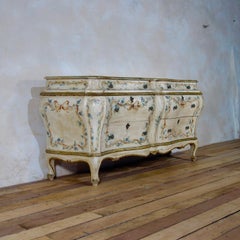 19th Century Italian Venetian Cream Floral Painted Bombe Sideboard - Commode
