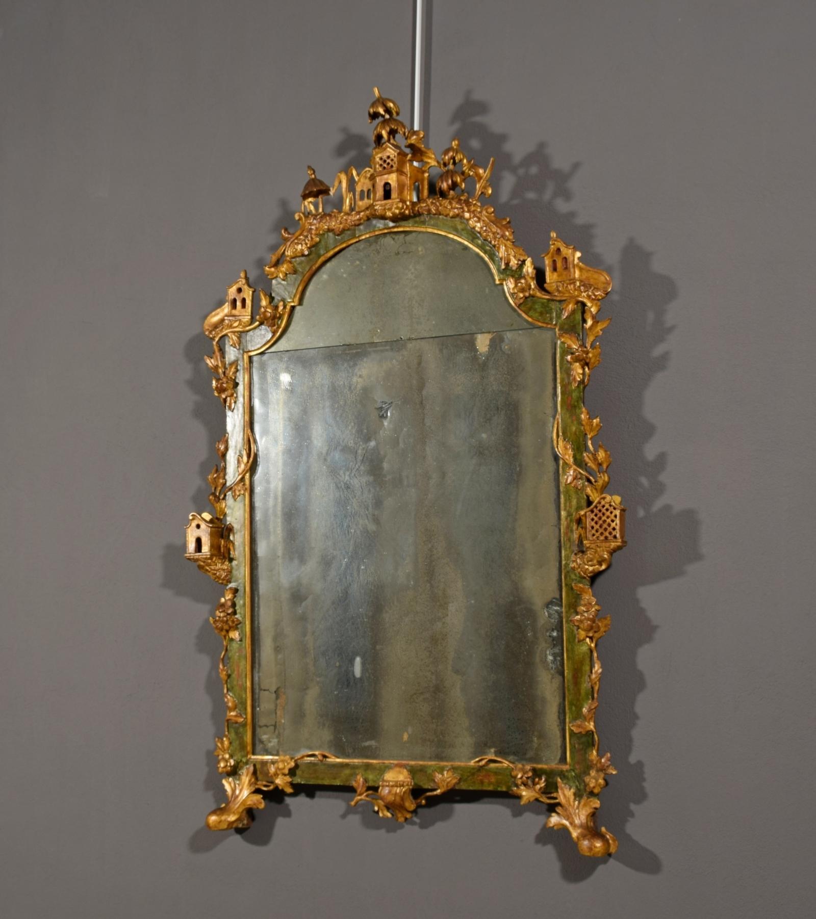 Hand-Carved 19th Century, Italian Venetian Gilded Lacquered Wood Mirror