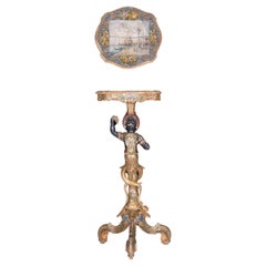 19th Century Italian Venetian Gilded & Painted Gondolier Pedestal Table