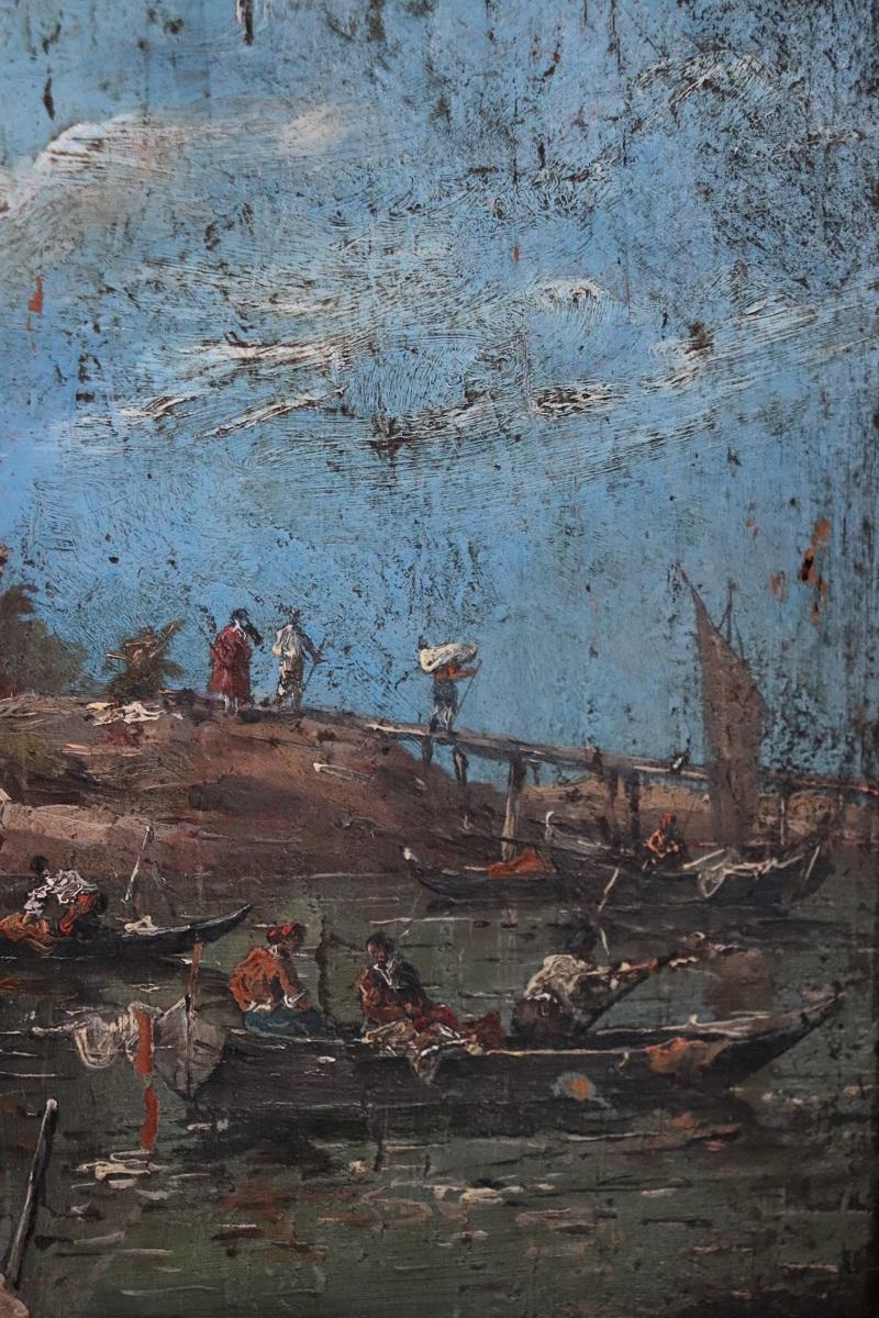 Early 19th Century 19th century Italian Venetian Landscape Antique Oil Painting on Board For Sale