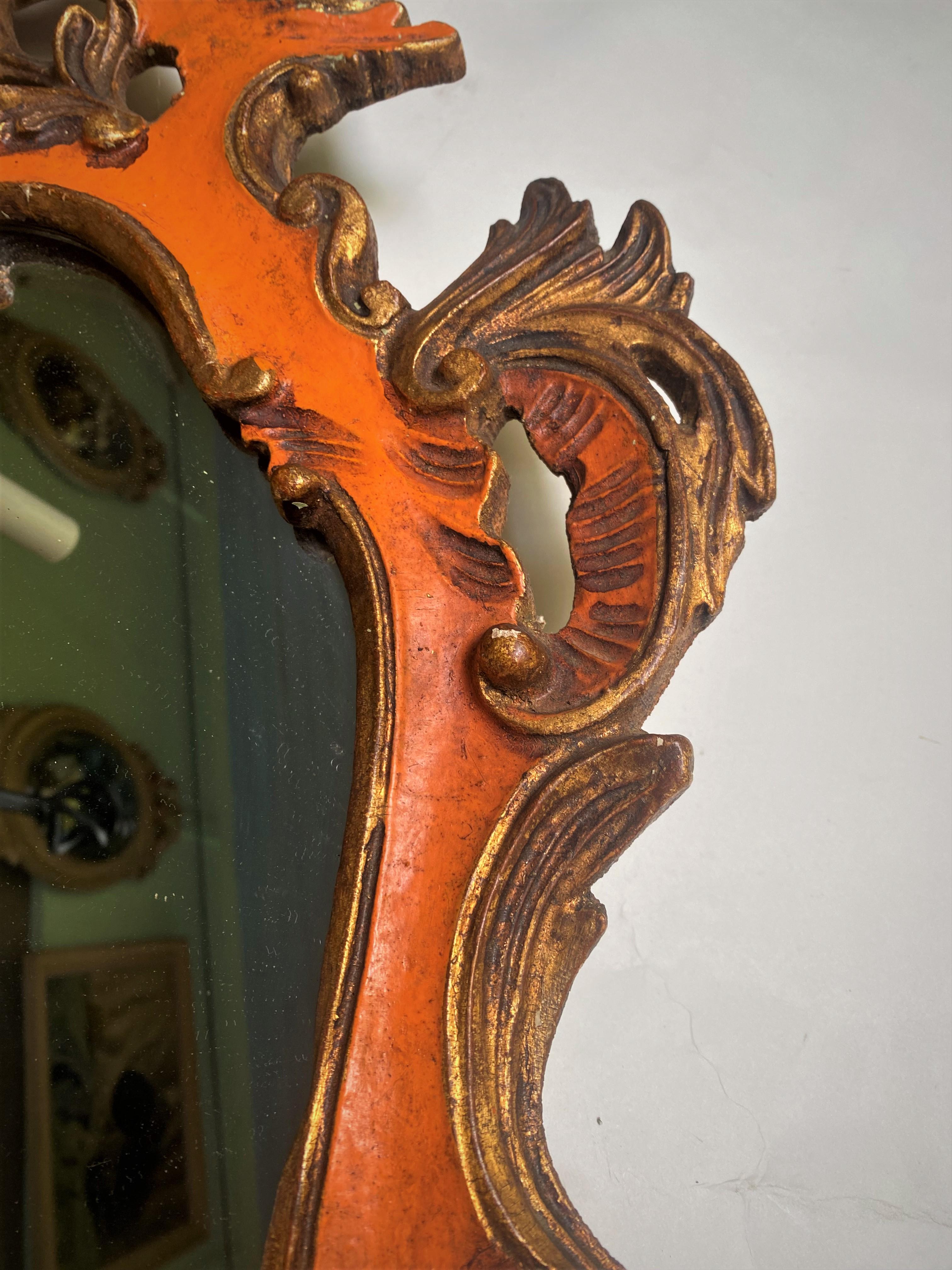 19th Century Italian Venetian Orange Painted Carved Wood Mirror In Good Condition For Sale In Clifton Forge, VA