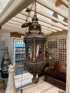 19th Century Italian Venetian Punched Metal Lantern with Gilt Patina