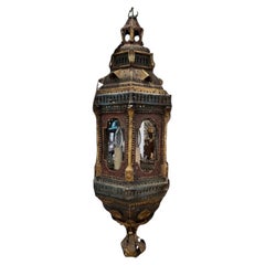 19th Century Italian Venetian Punched Metal Lantern with Gilt Patina