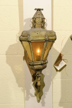 19th Century Italian Wall-Mounted Painted Tole Lantern w/ Old Glass