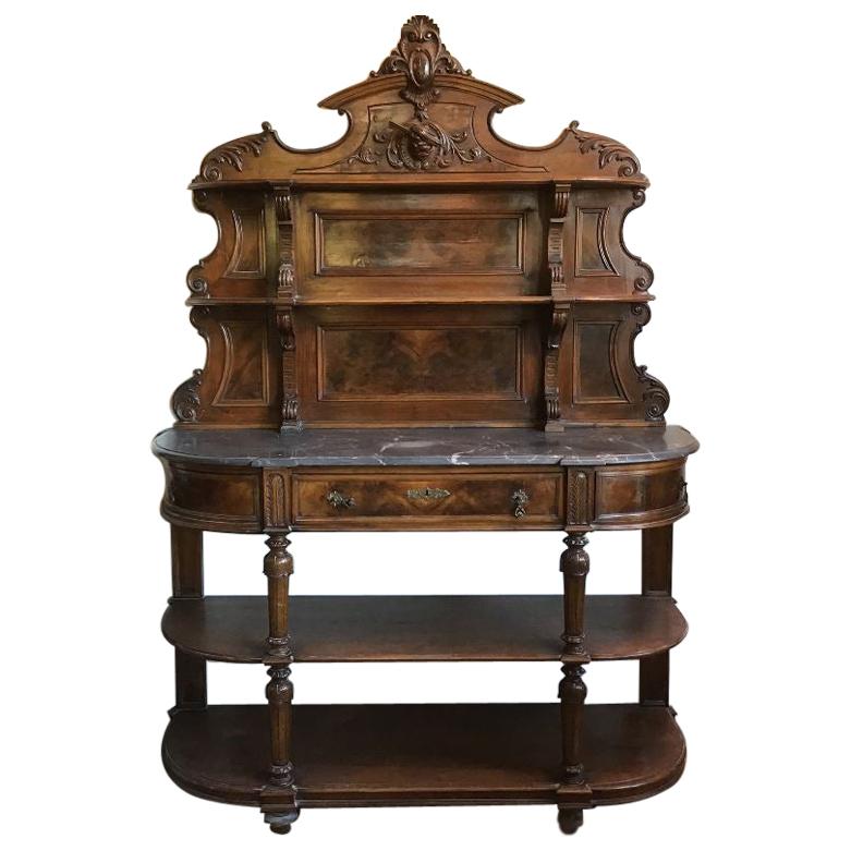 19th Century Italian Walnut and Briar-Root Cupboard with Marble Top, 1890s For Sale