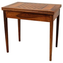 Antique 19th Century Italian Walnut and Mahogany Game Table with Checkerboard Marquetry